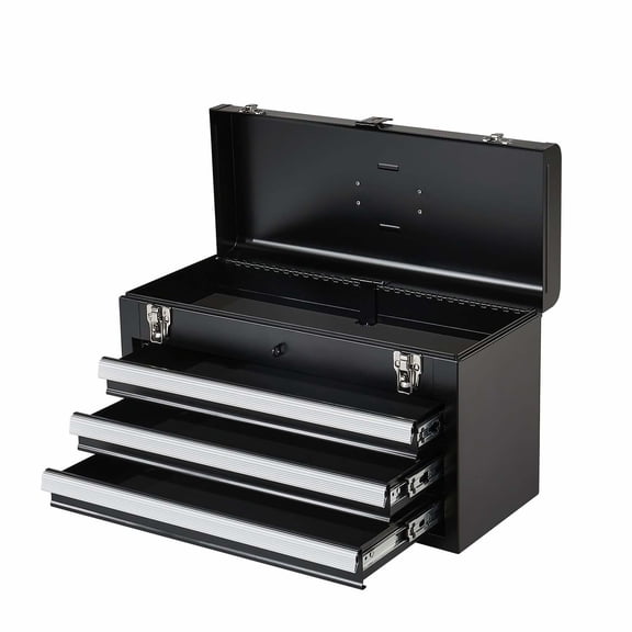 Metal Tool Box 20.5 inch, Portable 3 Drawer Tool Chest with EVA Liners, Locking Tool Organizer, Powder Coated Steel