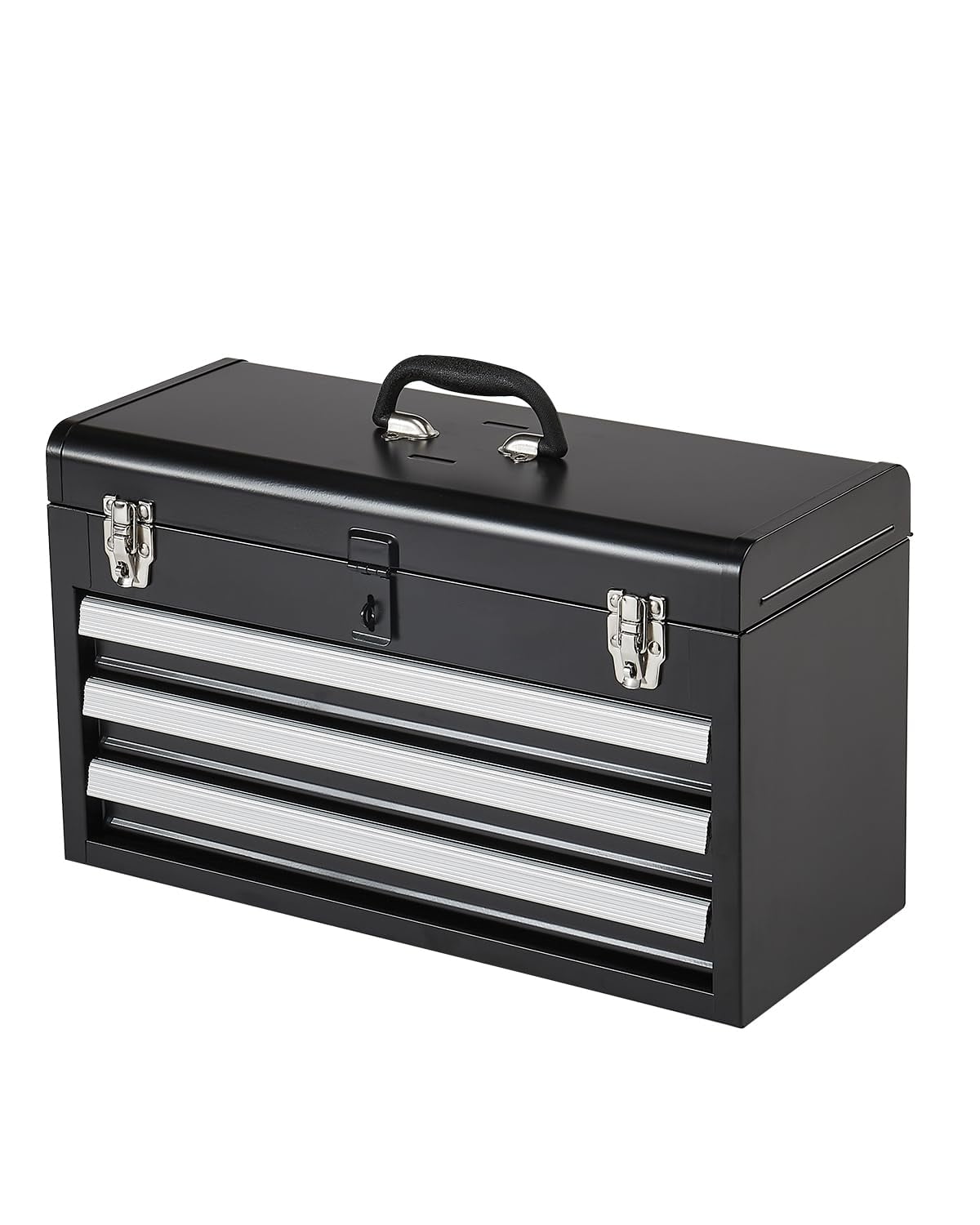 Metal Tool Box, 20.5-inch, Portable Metal Tool Box with 3 Drawers, Small Tool Chest with EVA Liners, Ball Bearing Slide Drawers Locking & Powder Coated Finish, Multi-Function Tool Organizer