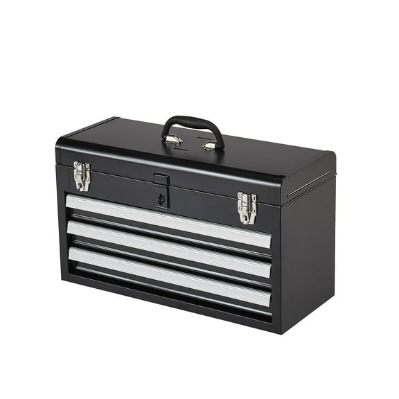 Metal Tool Box, 20.5-inch, Portable Metal Tool Box with 3 Drawers, Small Tool Chest with EVA Liners, Ball Bearing Slide Drawers Locking & Powder Coated Finish, Multi-Function Tool Organizer