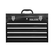 Metal Tool Box with 4 Drawers Portable Steel Tool Chest with Metal Cylinder Lock and Latch Closure, liner, Black and Red two color Powder coating, suitable for Garage, Warehouse and Outdoor
