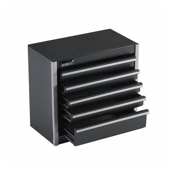 Metal Tool Box 8.6 Inch - 5 Drawer Portable Tool Chest - Small Steel Toolbox with EVA Liners & PP Feet - Heavy Duty Organizer for Tools, Crafts, Stationary - Black