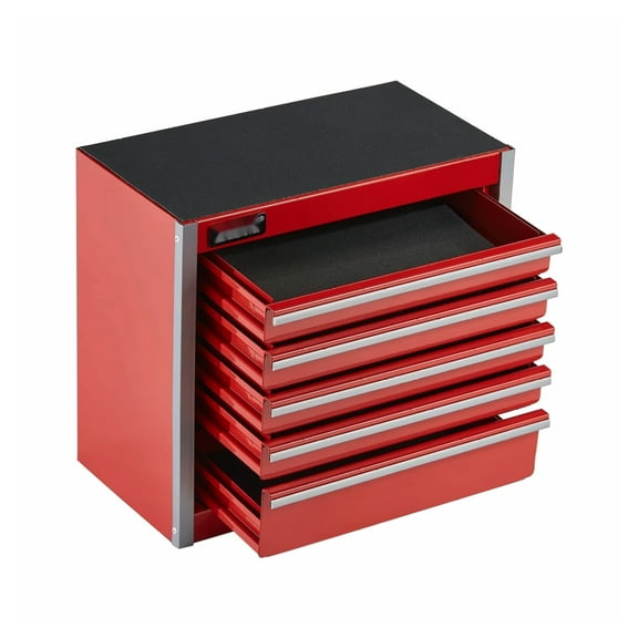 Metal Tool Box 8.6 Inch with 5 Drawers, Portable Tool Organizer, Small Parts Storage, Red Toolbox for Desk, Craft Supplies