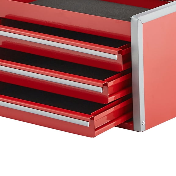 Metal Tool Box,8.6-",Portable Metal Tool Box with 3 Drawers,Small Tool Chest with EVA Liners&PP Feet Pads,Heavy-Duty Steel With Ball Bearing Opening&Powder Coated Finish,Red