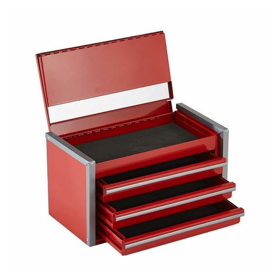 Metal Tool Box 8.6-inch, 3 Drawer Portable Tool Organizer, Small Steel Toolbox with Lock, Red