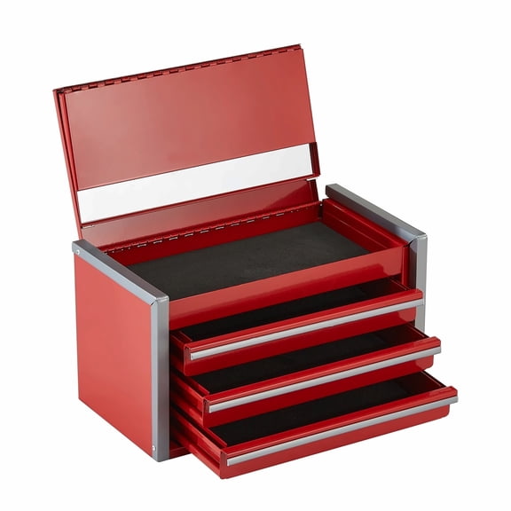 Metal Tool Box 8.6 inch Portable, 3 Drawer Organizer Red Toolbox