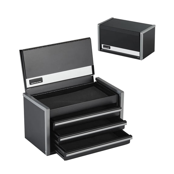 Metal Tool Box, 8.6-inch, Portable Metal Tool Box with 3 Drawers, Small Tool Chest with EVA Liners and PP Feet Pads, Heavy-Duty Steel With Ball Bearing Opening and Powder Coated Finish, Black