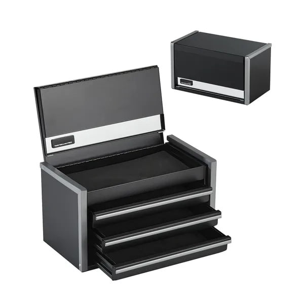 Metal Tool Box, 8.6 inch Portable Metal Tool Box with 3 Drawers, Small Tool Chest with EVA Liners and PP Feet Pads, Heavy-Duty Steel With Ball Bearing Opening and Powder Coated Finish, Black
