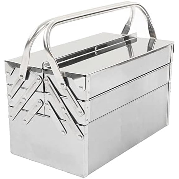 Metal Tool Box, Portable Folding Stainless Steel Storage Box 3 Layer 5 Tray Multi Function Tool Organizer Heavy Duty Resistant Scratch Resistant Finish Cantilever Toolbox (350)$$