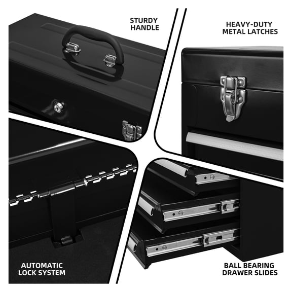 Metal Tool Box with 4 Drawers, Portable Steel Tool Chest with Lock - Black