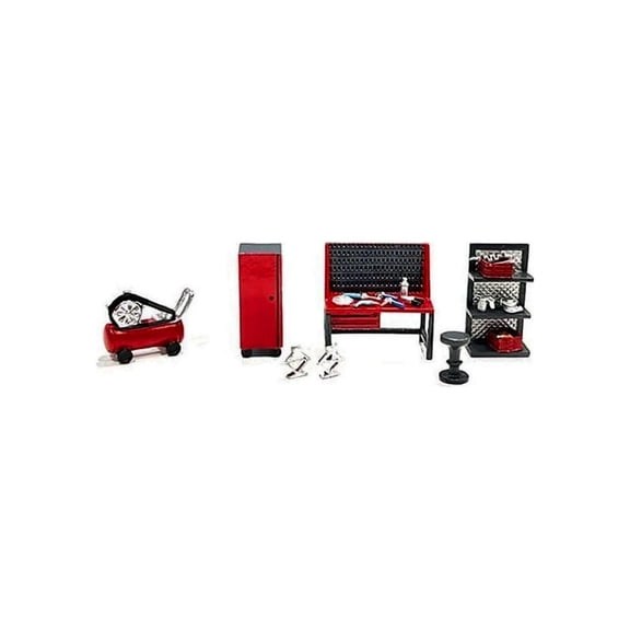 Metal Tools 7pc. Set C, Red - American Diorama AD-2419MJ - 1/64 Scale Figurine - Diorama Accessory
