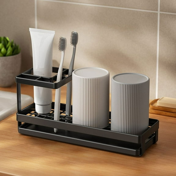 Metal Toothbrush Holder Stand | Bathroom Organizer Caddy for Toothbrush & Toothpaste | White or Black | 9.92x3.54x4.56in | Modern Design with Large Capacity