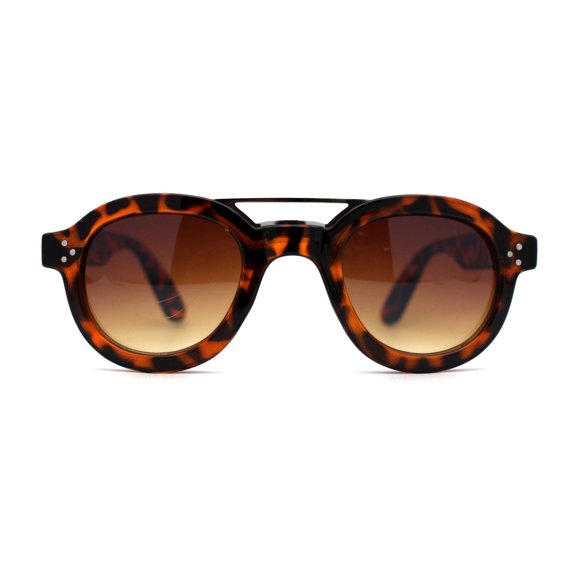 Metal Top Bridge Hipster Vintage Style Round Snug Horn Rim Sunglasses Tortoise Brown