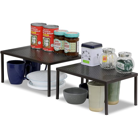 Metal Top Expandable Stackable Kitchen Cabinet and Counter Shelf Organizer, Bronze