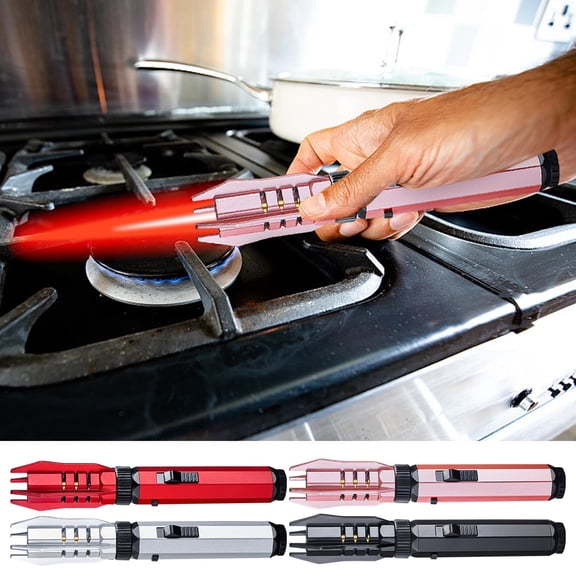 Metal Torch Lighter Direct Blue Flame Refillable Butane Jet Torch, High Temperature Windproof Flame, Adjustable Locking Ignition, Kitchen Cooking BBQ