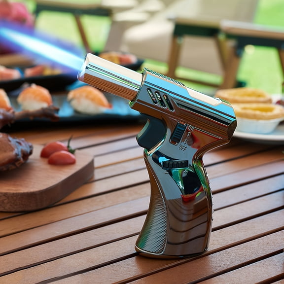 Metal Torch Lighter Features an Ergonomic Tilted Head DesignWindproof Refilled with Butane. It Produces a Blue Flame And Includes a Flame Lock Mechanism. Made from Zinc Alloy