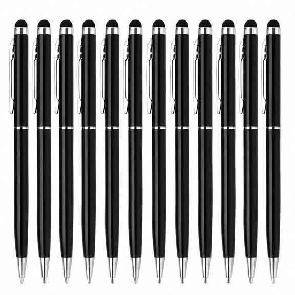 Metal Touchscreen Stylus Pen, 2 in 1 Universal Stylus Touch Screen Pen for All Touch Screen Devices (Black 12pcs)
