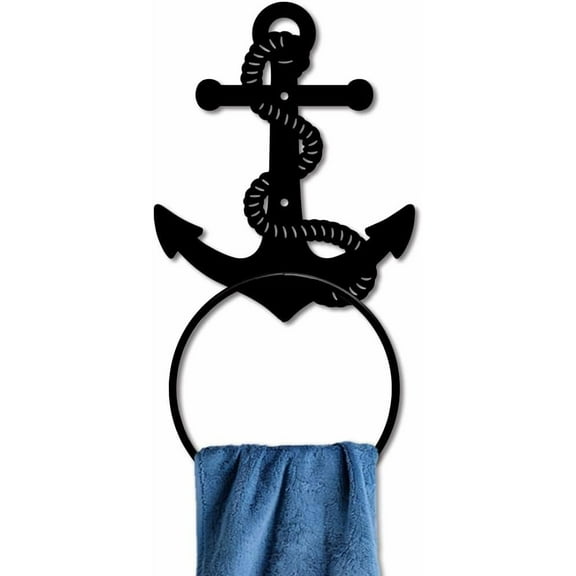 Metal Towel Ring Boat Anchor Rope Metal Hand Towel Holder Vintage Nautical Theme Wall Mounted Rope Towel Rack Solid Anchor Towel Ring for Hanging Towel Home Bathroom Wall Decoration colorful