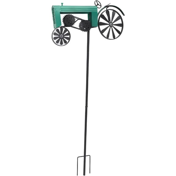 Metal Tractor Wind Spinner, Outdoor Stake Decoration, Sturdy Iron Craftsmanship with Vibrant Turn Wheels for Garden, Flower Bed, and Lawn, Easy Assemble Measurement 68cm