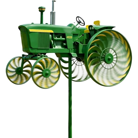 Metal Tractor Wind Spinner with Rotating Wheels, Yard Art