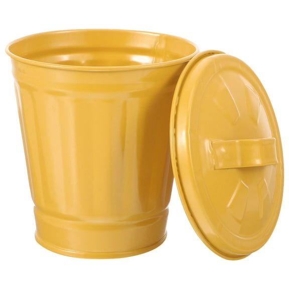 Masteelf Yellow Iron Desk Trash Can with Lid for Barbecue Use and Daily Life 70-