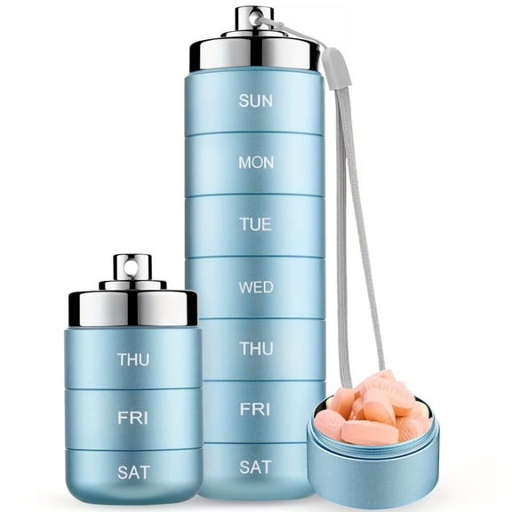 Metal Travel Organizer Box – Portable 7-Day Aluminum Alloy Daily Vitamin & Fish Oil Case Blue