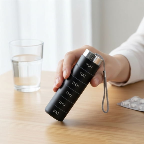 Metal Travel Pill Organizer, Portable Waterproof Weekly Pill Box, Large Aluminum Alloy Container, BPA Free 7 Day Daily Medicine Organizer Holder for Vitamin, Fish Oil, Supplement (Black)