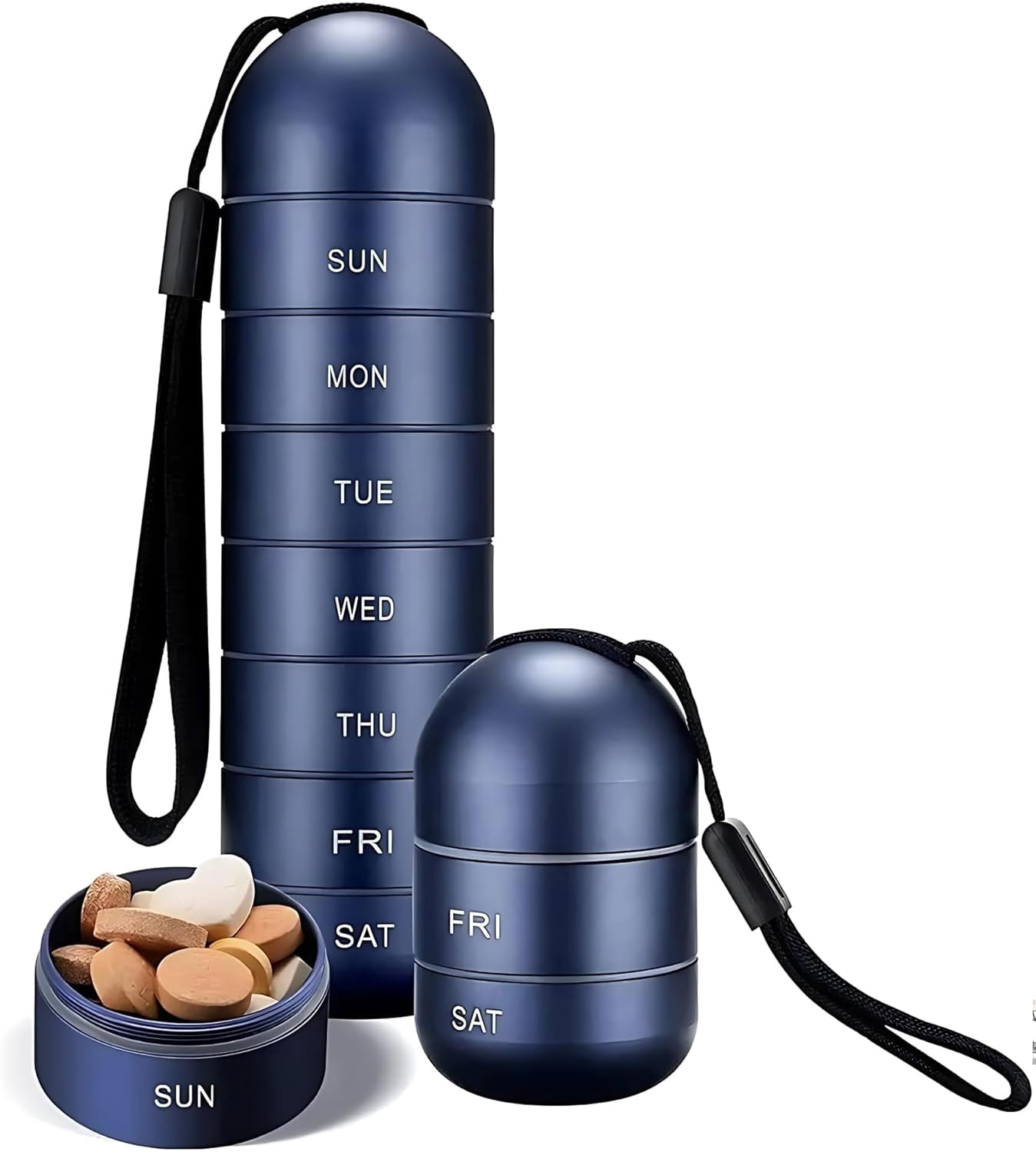 Metal Travel Pill Organizer, Portable Waterproof Weekly Pill Box, Large Aluminum Alloy Pill Case Container, 7 Day Daily Medicine Organizer Holder for Vitamin, Supplement