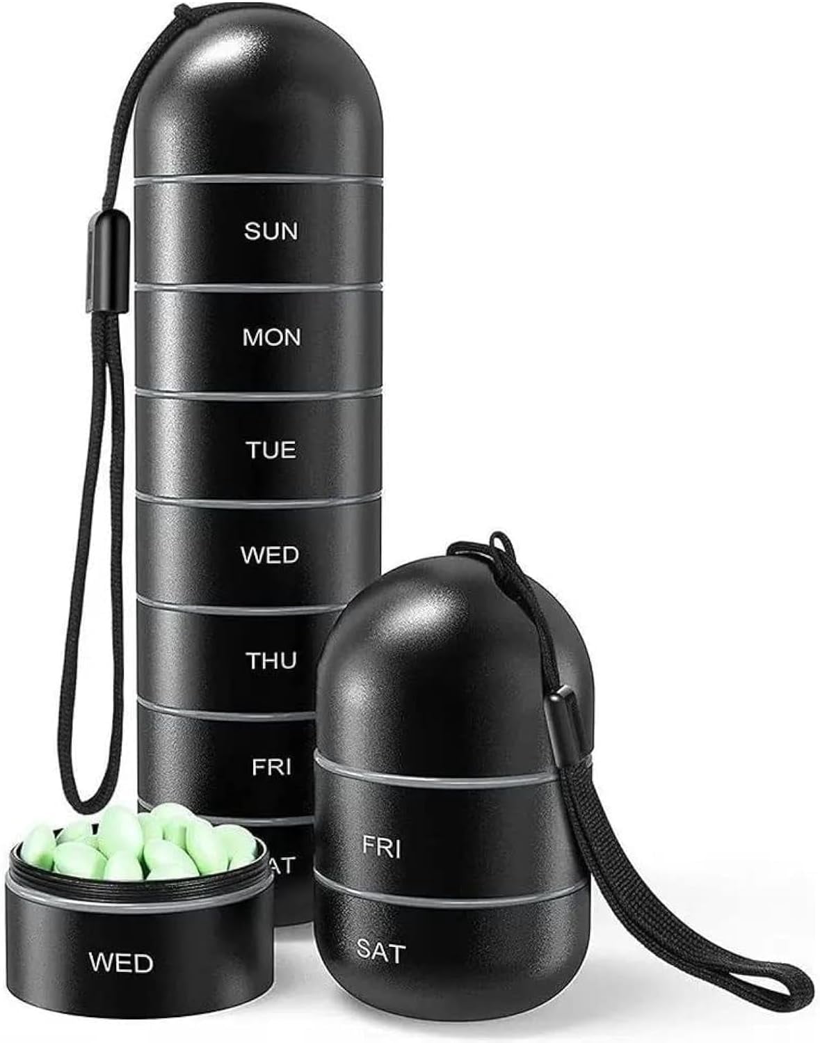 Metal Travel Pill Organizer, Portable Waterproof Weekly Pill Box, Large Aluminum Alloy Pill Case Container, 7 Day Daily Medicine Organizer Holder for Vitamin, Supplement