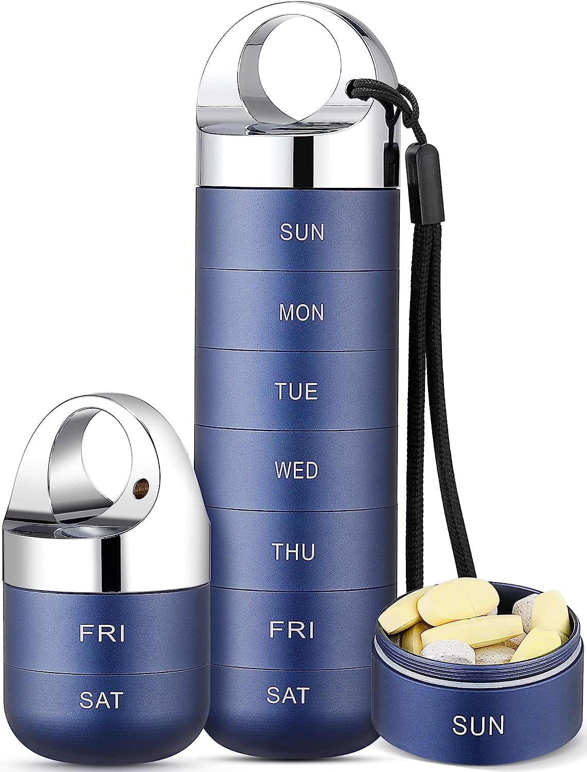 Metal Travel Pill Organizer, Portable Waterproof Weekly Pill Box, Large Aluminum Alloy Pill Case Container, BPA Free 7 Day Daily Medicine Organizer Holder for Vitamin, Fish Oil, Supplement