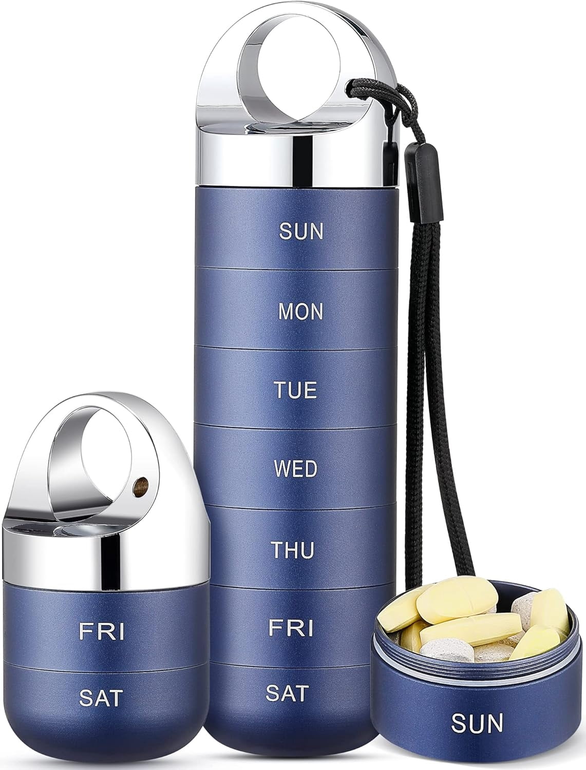 Metal Travel Pill Organizer, Portable Waterproof Weekly Pill Box, Large Aluminum Alloy Pill Case Container, BPA Free 7 Day Daily Medicine Organizer Holder for Vitamin, Fish Oil, Supplement