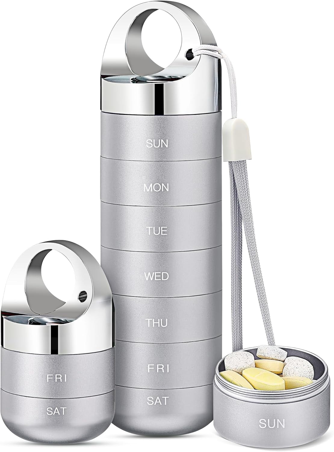 Metal Travel Pill Organizer, Portable Waterproof Weekly Pill Box, Large Aluminum Alloy Pill Case Container, BPA Free 7 Day Daily Medicine Organizer Holder for Vitamin, Fish Oil, Supplement