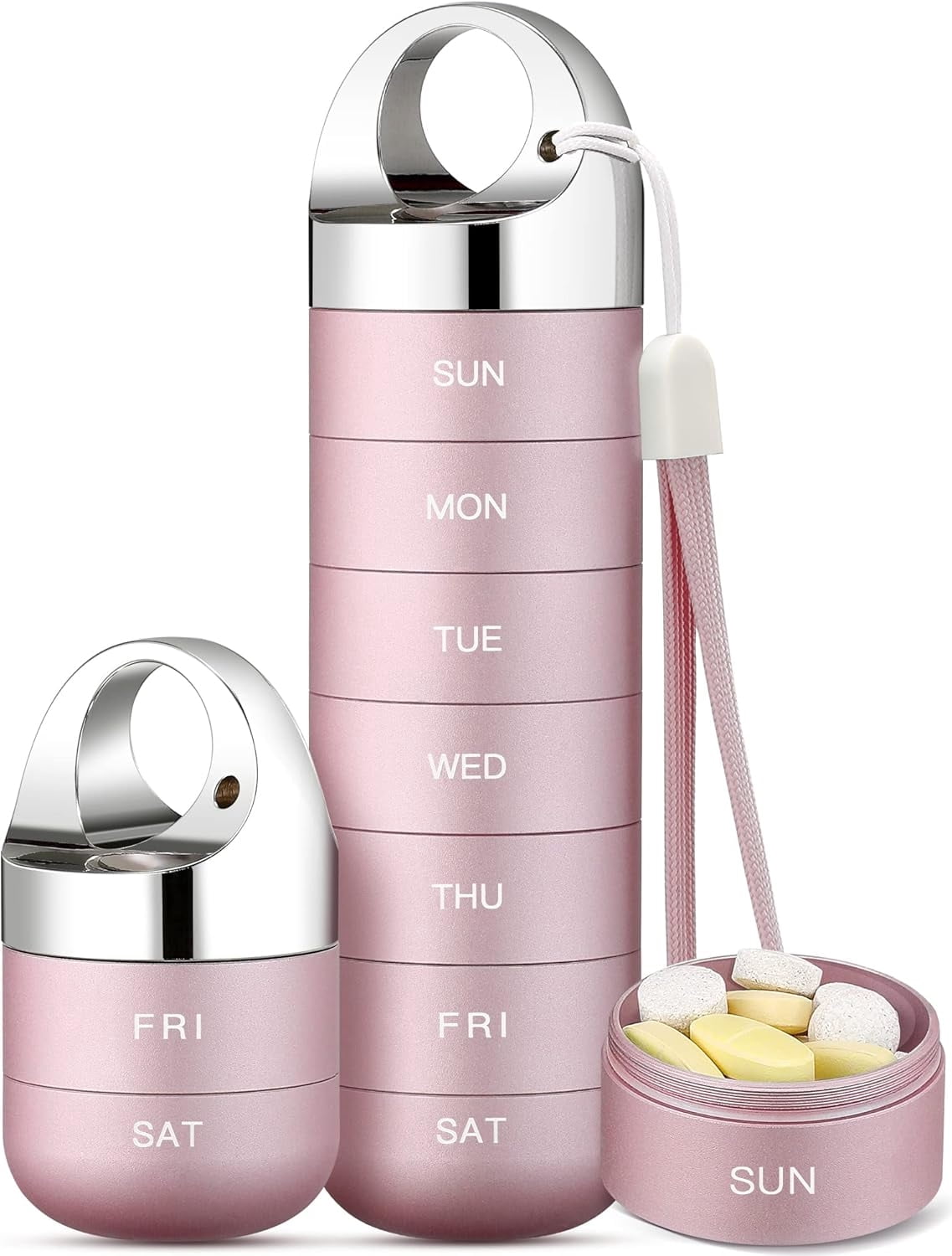 Metal Travel Pill Organizer, Portable Waterproof Weekly Pill Box, Large Aluminum Alloy Pill Case Container, BPA Free 7 Day Daily Medicine Organizer Holder for Vitamin, Fish Oil, Supplement