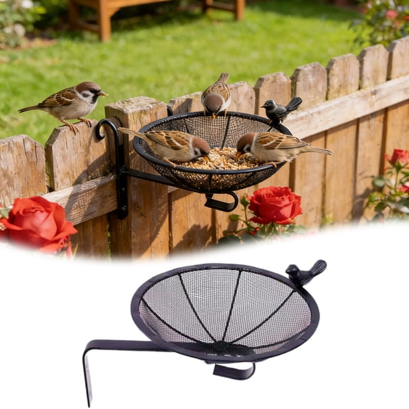 Metal Tray Bird Feeder - Heavy Duty Mesh Tray for Outside Wild Birds Hummingbird, Wall Tree Fence Table Mountable Platform Feeder with Hanging Hook in Deck Balcony Garden Backyard