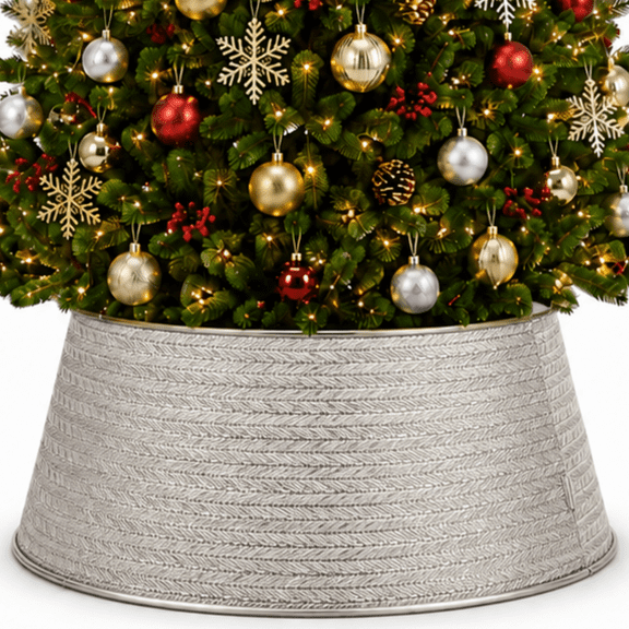 Metal Tree Collar, Holiday Tree Skirt Alternative, Christmas Decorations for Tree, Metal Christmas Tree Ring, Fits Most Standard Tree Stands, Premium Nickel Color Design