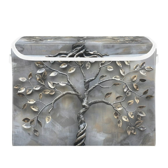 Metal Tree Foldable Storage Bin with Lid and Handle Collapsible Storage Box 16.5 x 12.6 x 11.8 inches