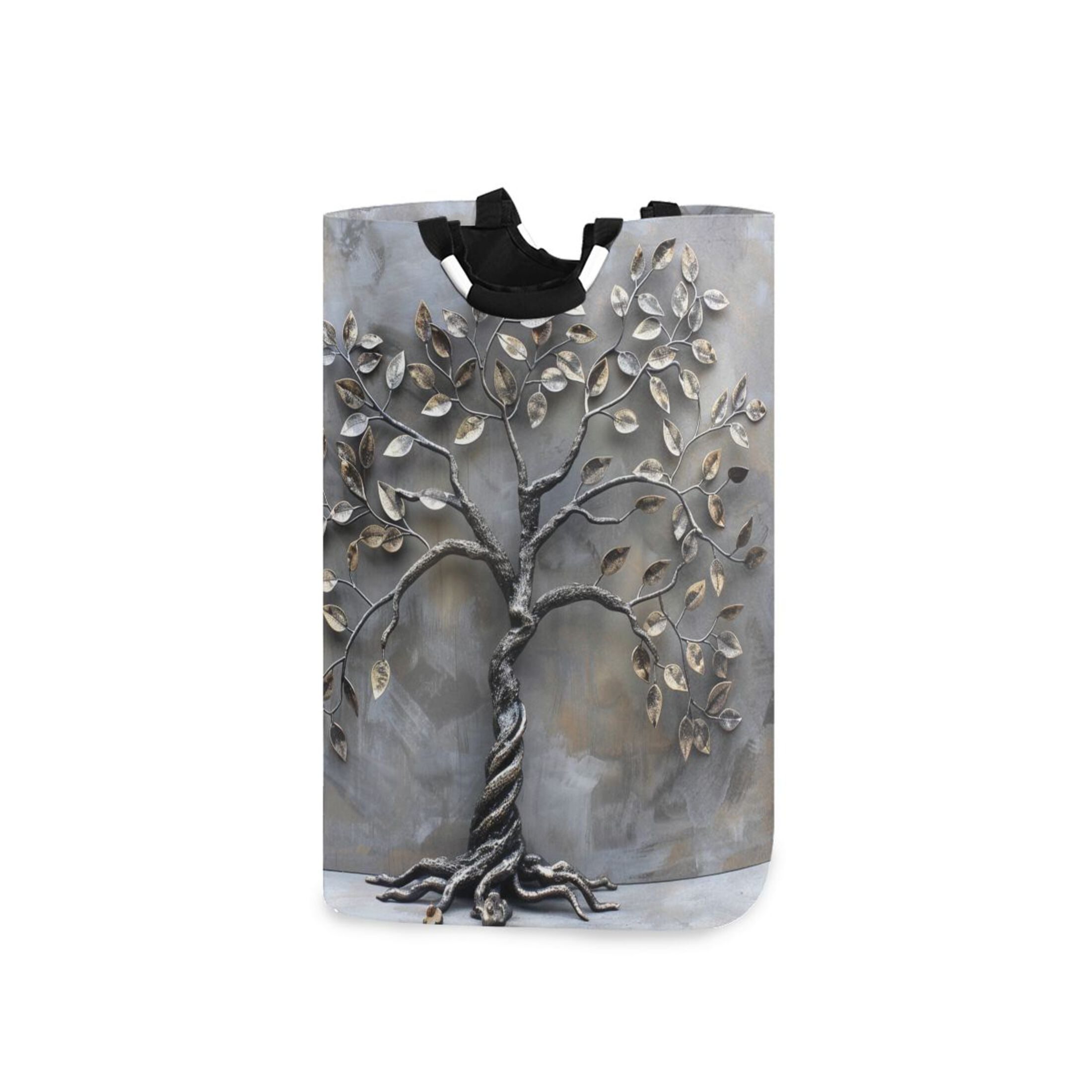 Metal Tree Laundry Basket with Handles Foldable Laundry Hamper Freestanding Washing Bin 50L