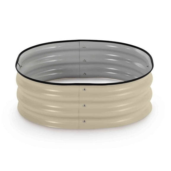 Epic Gardening Round Metal Raised Garden Bed Kit, 8" Tall, Outdoor Garden Planter Box, Light Clay