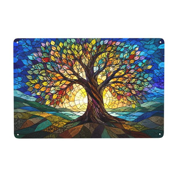 Metal Tree of Life Wall Decor Sign, Colorful Mosaic Design, 8X12 Inch Size