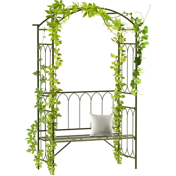 Metal Trellis Arbor Arch for Climbing Plants with Garden Bench, Grow Grapes & Vines, Patio Decor & 2-Person Outdoor Steel Decorative Seating, 484 lbs. Weight Capacity, Black