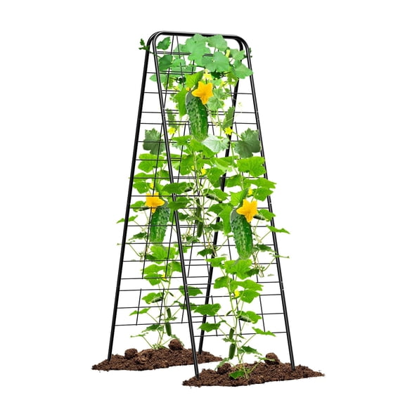 Metal Trellis Heavy Duty 50.4"x17", Adjustable A-Frame Garden Trellis for Climbing Plants, Black Rust-Proof Metal Cucumber Trellis with Dense Grid Design for Raised Beds, Tomatoes, Outdoor Vines 1 Pc