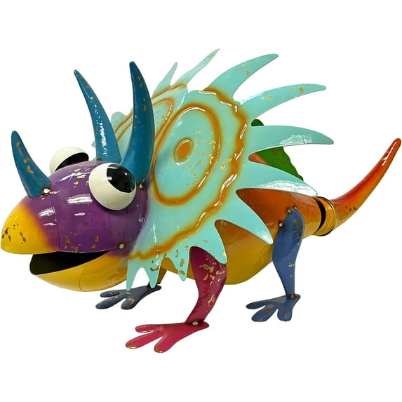 Metal Triceratops Dinosaur Garden Colorful Enanemeled Statue Outdoor Decoration, Patio and Lawn Ornament, Indoor Decor, Sculpture Yard Art