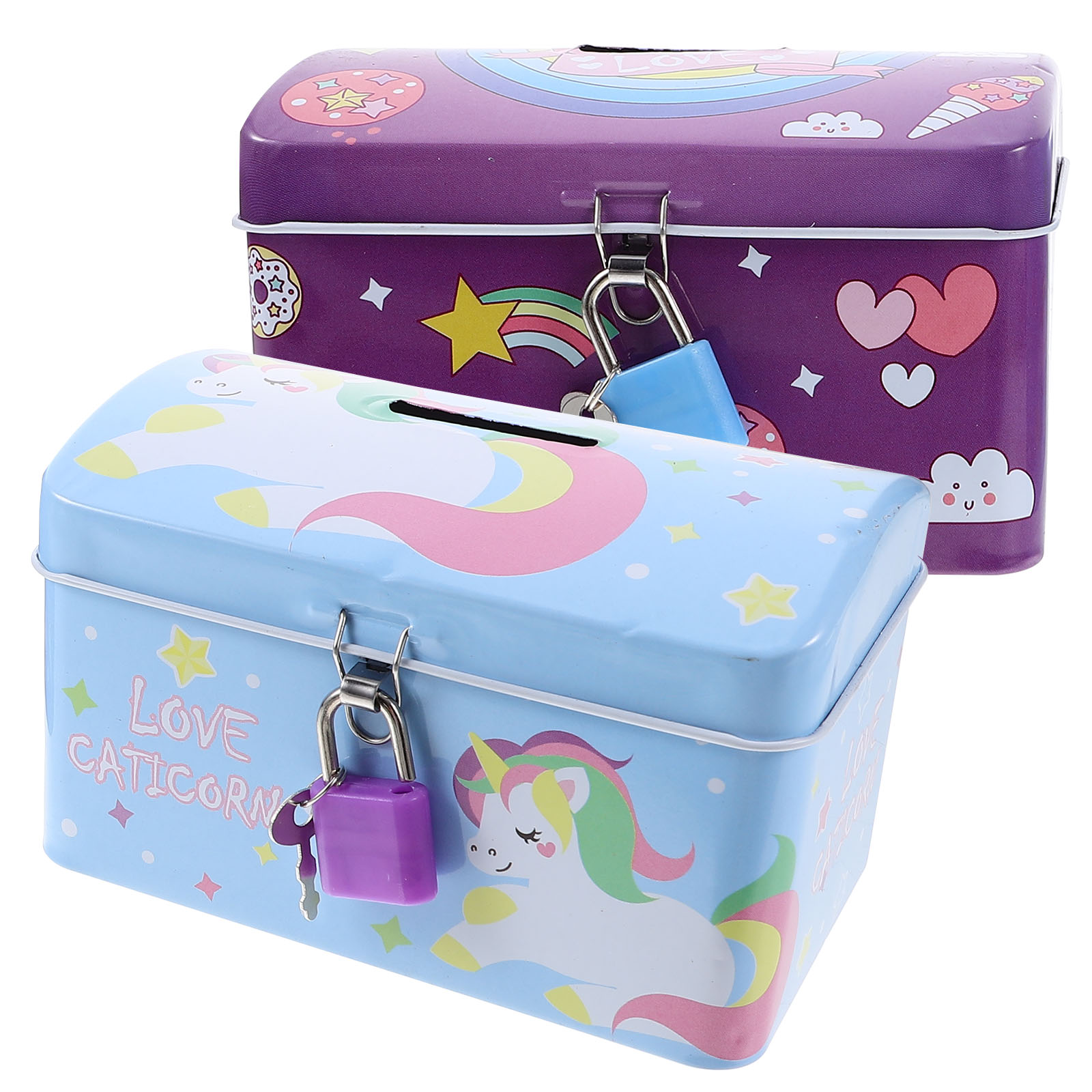 Metal Trim Coffee Containers Unicorn Piggy Bank Coin for Kids Children