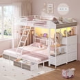 thumbnail image 1 of Metal Triple Bunk Bed for 3 Teens/Adults, Full over Twin over Twin Bunk Beds with 8 Storage Drawers, LED Lights, Charging Station, Headboard, Triple Bunk Bed Frame with Guardrails & Ladder, White, 1 of 9