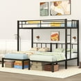 thumbnail image 1 of Metal Triple Bunk Bed for 3,Twin over Twin&Twin Size Bunk Bed with Built-in Shelf,Can be divided into 3 Separate Bed,Heavy-Duty Steel Bed Frame for Teens Adults (Black), 1 of 18