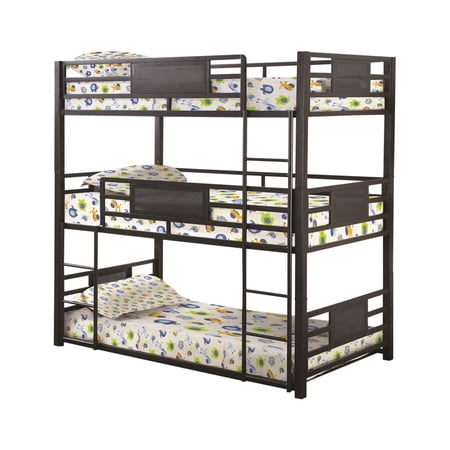 Metal Triple Bunk Bed with Built in Ladder Bronze - Saltoro Sherpi