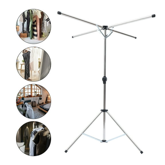 Metal Tripod Clothes Drying Rack, Freestanding Space Saving Folding Tripod Hanging Clothes Drying Stand Rack for Laundry Room Silver