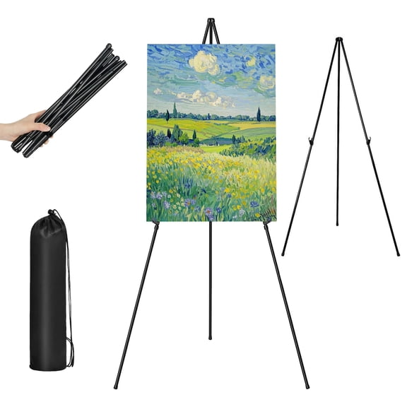 Metal Tripod Easel, Portable Art Easel for Painting, Adjustable Floor Display Stand, Folding Poster Easel with Carry Bag for Canvas, Wedding Signs