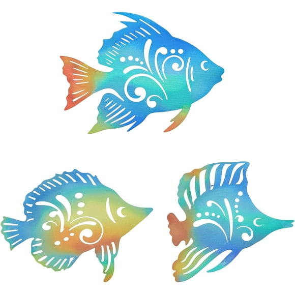 Metal Tropical Fish Wall Decor Metal Wall Art Metal Fish Outdoor Wall Sculpture Decoration Ocean Theme Wall Art Hanging Decorative for Home Living Room Bedroom Nursery Room Office