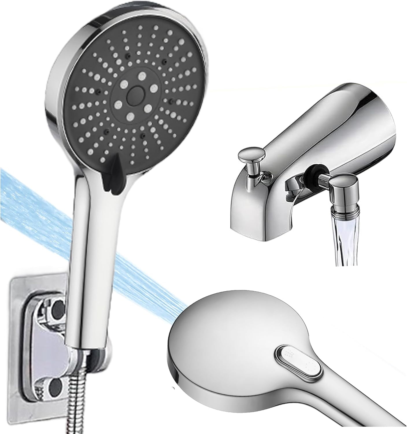 Metal Tub Spout with High Pressure 6 Settings Handheld Shower, Chrome ...