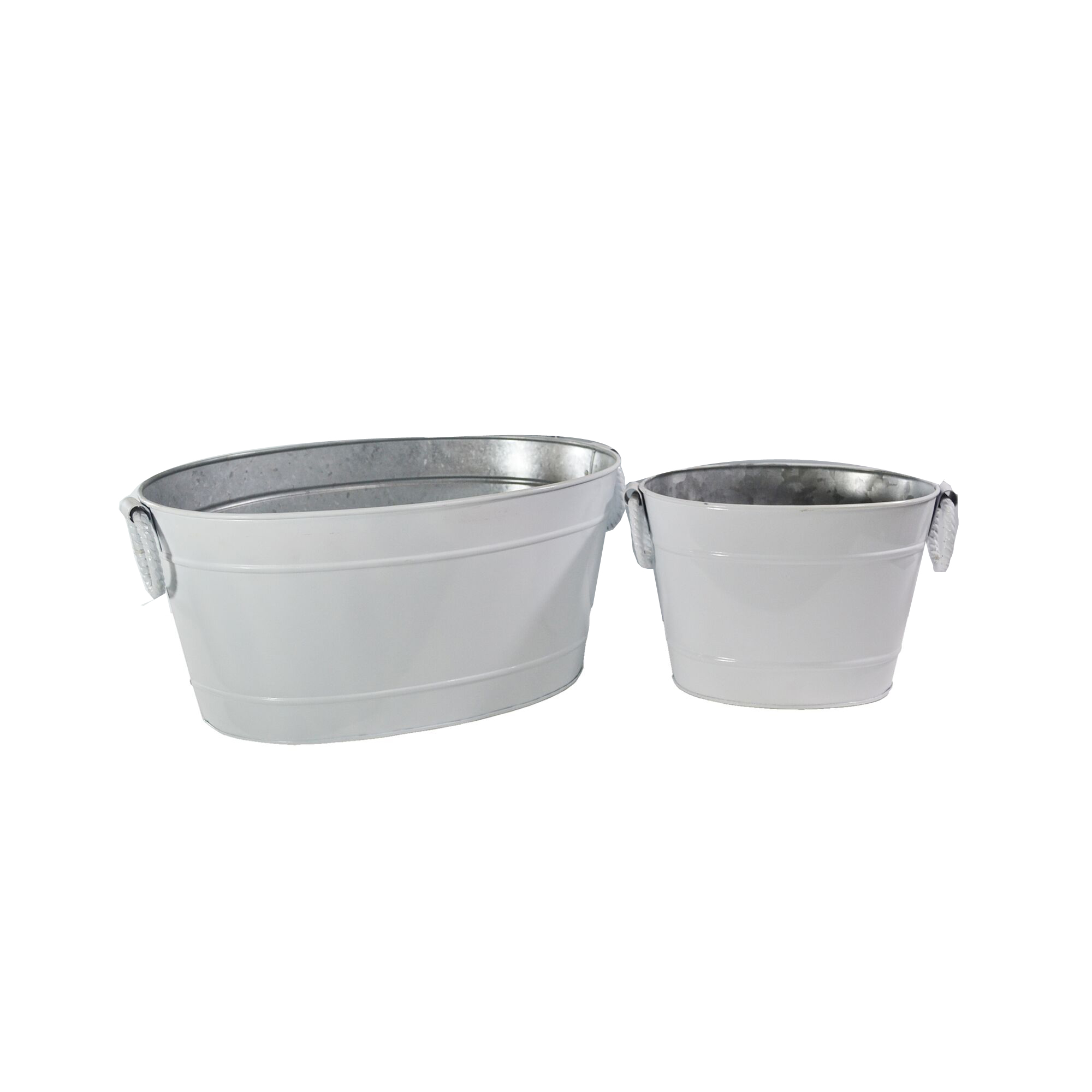 Benzara Metal Tubs With Rope Ring Handles White Set of 4